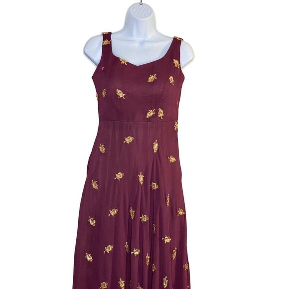 Sani Womens Maxi Dress Maroon Side Pockets Printed‎ Details Size Small - Picture 3 of 10